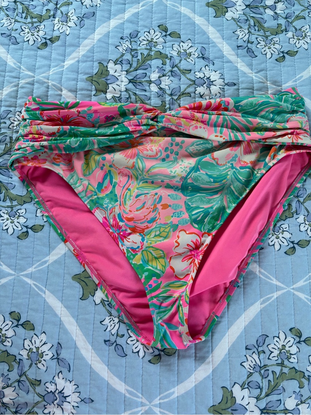 Lilly Pulitzer Tropical Floral High-Waist Bikini Bottoms - Pink & Green